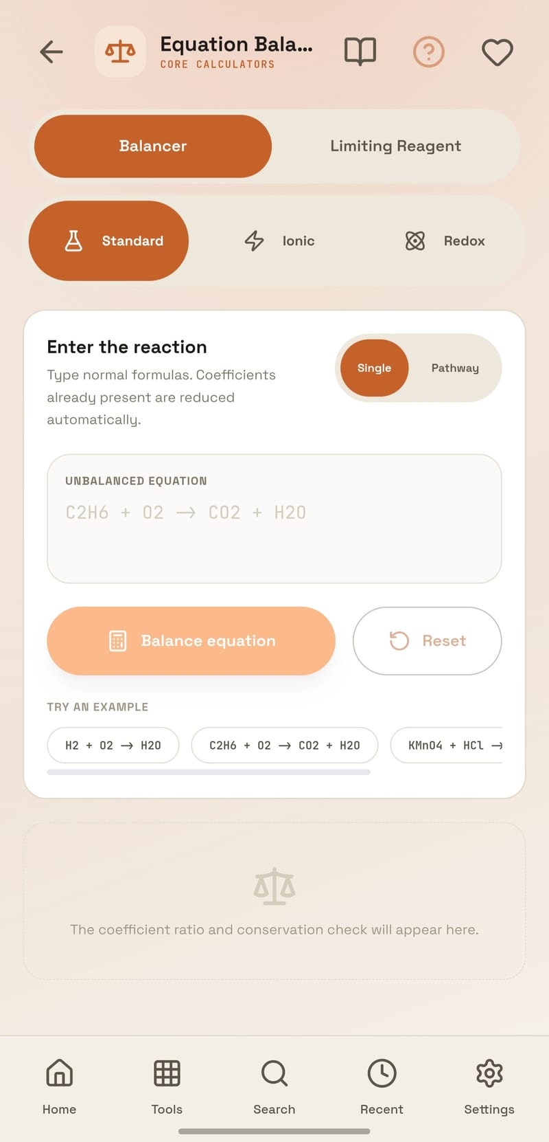 ChemEase on Android &mdash; Standard, ionic and redox