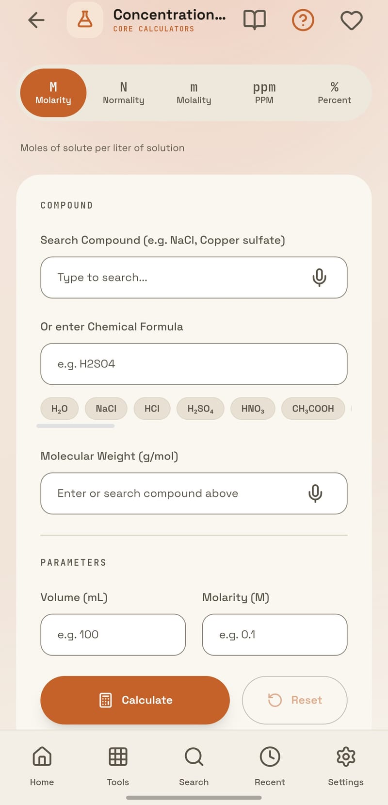 ChemEase on Android &mdash; Molarity to ppm in one hub
