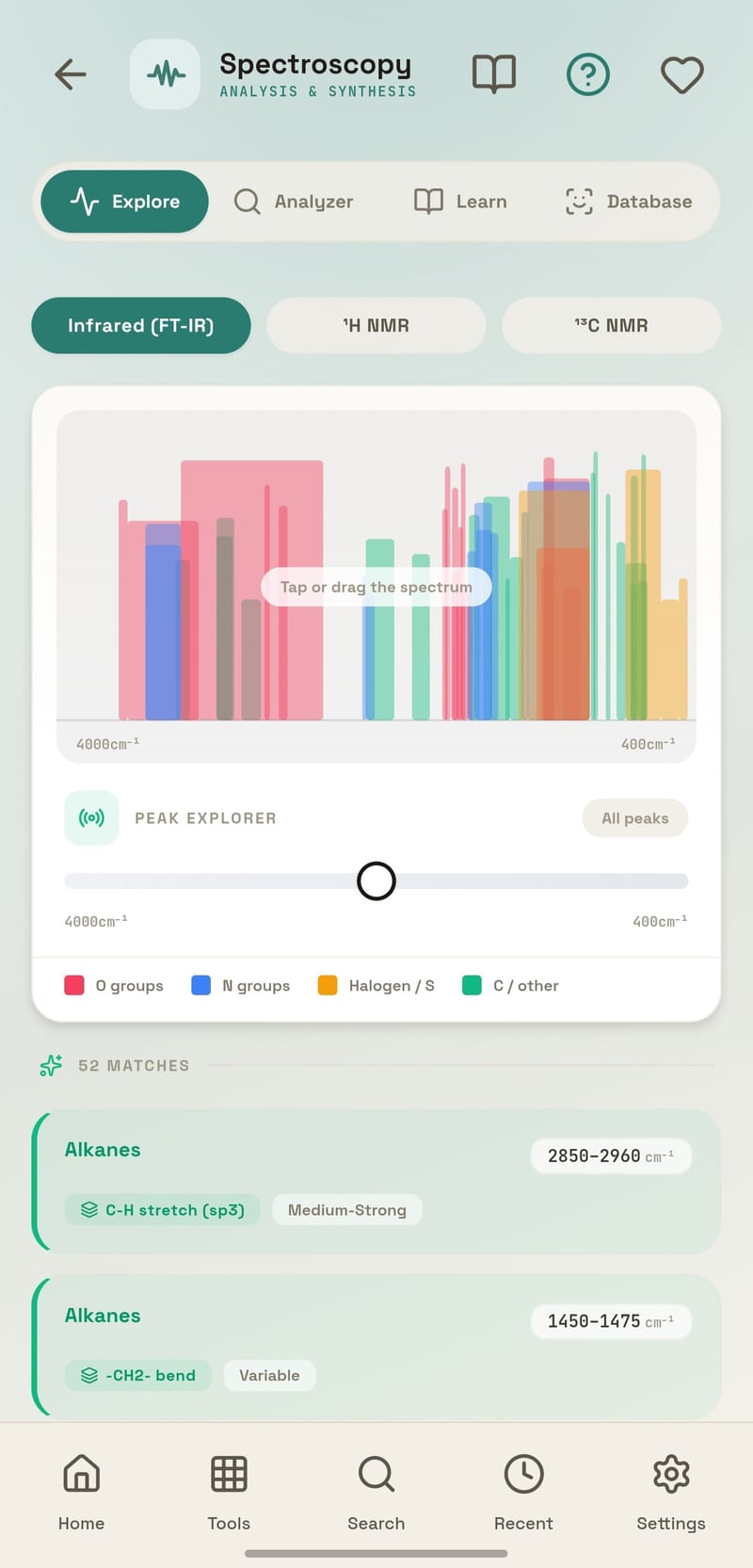 ChemEase on Android &mdash; Tap an IR peak, read the group